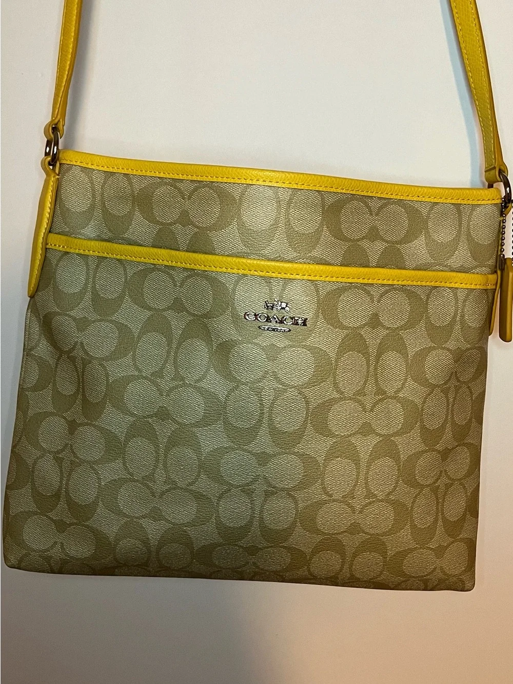 Coach Signature Canvas Crossbody Bag | Beige & Yellow | Excellent Condition